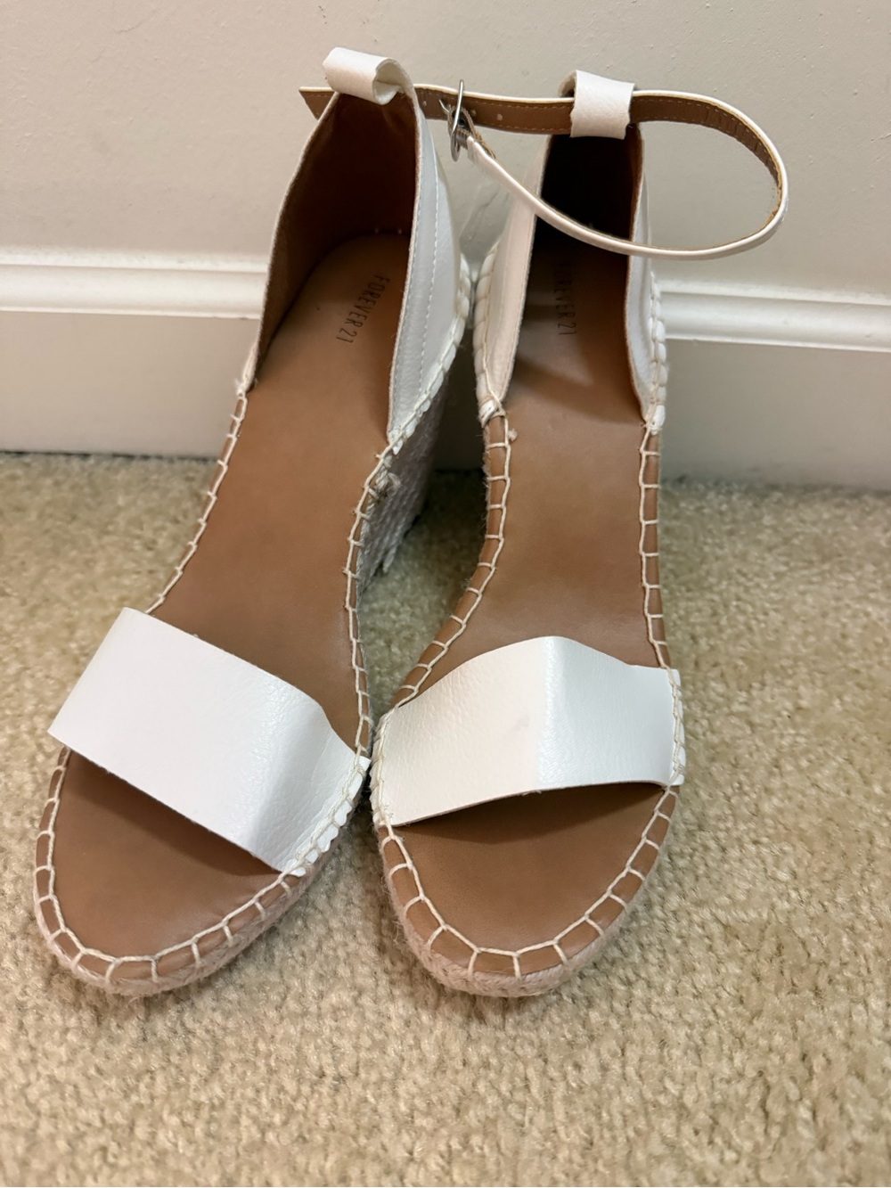Forever 21 White Ankle-Strap Espadrille Wedges
